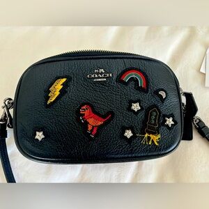 Coach REXY Souvenir Embellished Black Leather Crossbody/Wristlet